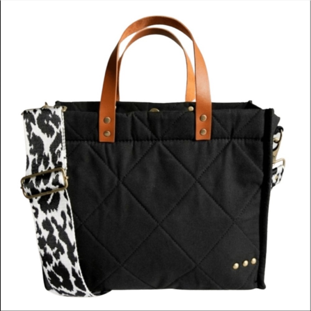Quilted Tote with Animal Print Strap Crossbody Strap